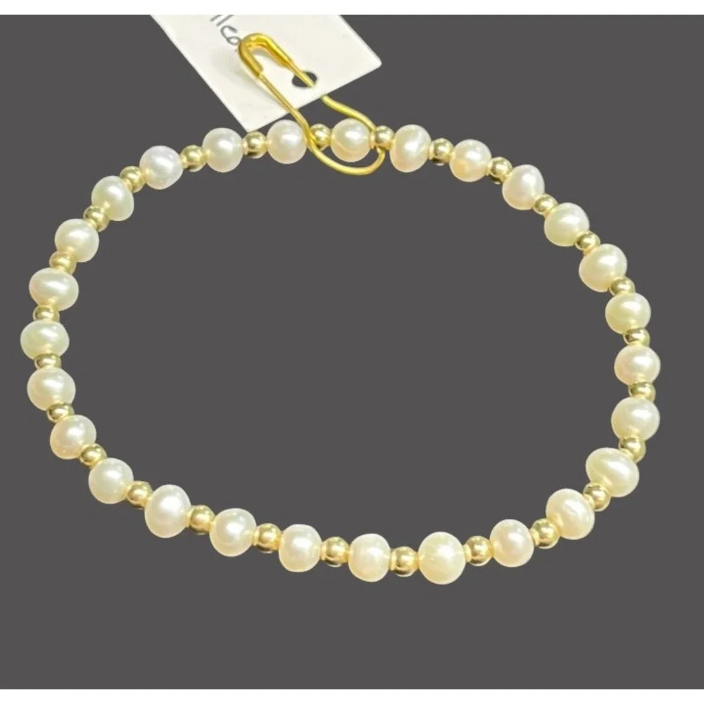 New GENUINE PEARL BRACELET & NECKLACE SET White Beaded 14K GOLD FILLED GF